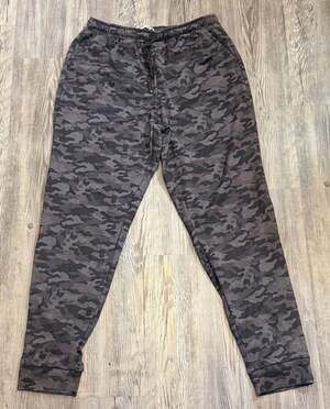 Max Studio Jogger Pants Size L Black Gray Camouflage Print Lounge Casual